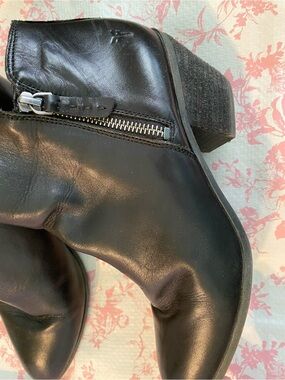 Frye Black Leather Ankle Boots with Side Zipper